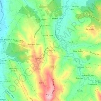 Topografische Karte Barreira, Höhe, Relief