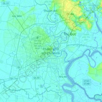 Topografische Karte Ho-Chi-Minh-Stadt, Höhe, Relief