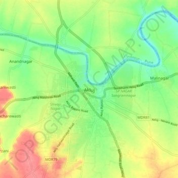 Topografische Karte Akluj, Höhe, Relief