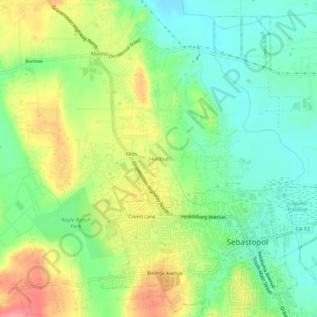 Topografische Karte Hurlbut, Höhe, Relief