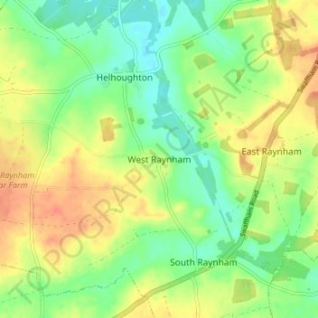 Topografische Karte West Raynham, Höhe, Relief