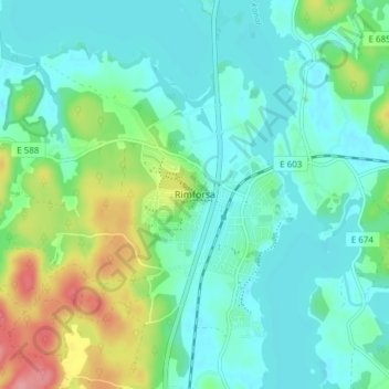 Topografische Karte Rimforsa, Höhe, Relief