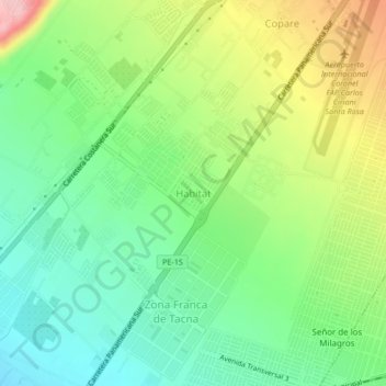 Topografische Karte Habitat, Höhe, Relief