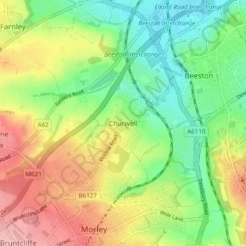 Topografische Karte Churwell, Höhe, Relief