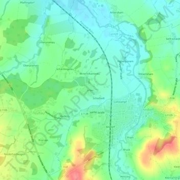Topografische Karte Erlau, Höhe, Relief