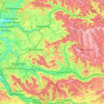 Topografische Karte Berglen, Höhe, Relief