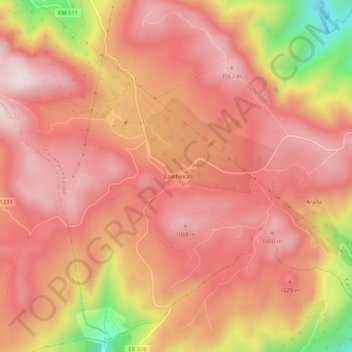 Topografische Karte Coelheira, Höhe, Relief