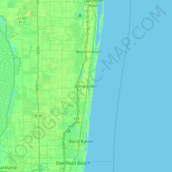 Topografische Karte Delray Beach, Höhe, Relief