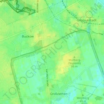 Topografische Karte Gartenstadt Großziethen, Höhe, Relief