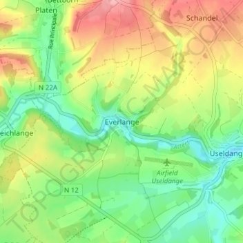 Topografische Karte Everlingen, Höhe, Relief