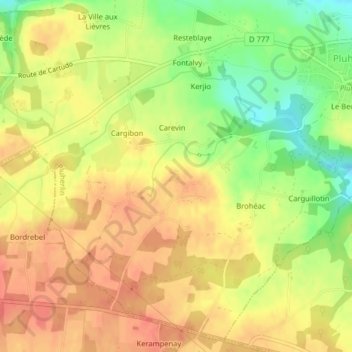 Topografische Karte Kerpena, Höhe, Relief