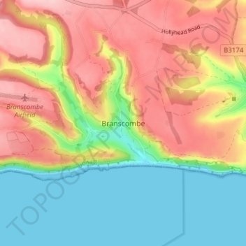 Topografische Karte Branscombe, Höhe, Relief