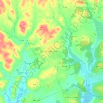 Topografische Karte Monte Canelas, Höhe, Relief