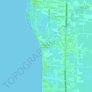 Topografische Karte Kampung Jeram Pantai, Höhe, Relief