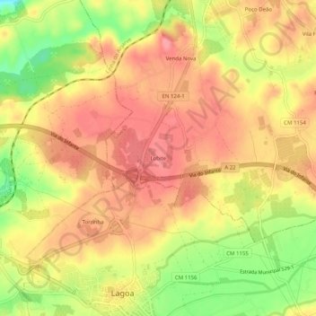 Topografische Karte Lobite, Höhe, Relief