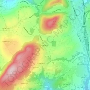 Topografische Karte Mandallaz, Höhe, Relief