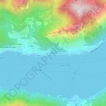 Topografische Karte Cressogno, Höhe, Relief