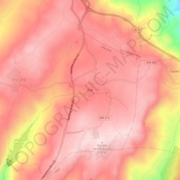 Topografische Karte Chã, Höhe, Relief
