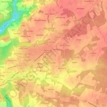 Topografische Karte Lann Kerbrezillic, Höhe, Relief