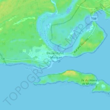 Topografische Karte Mingan, Höhe, Relief