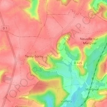 Topografische Karte Sorny, Höhe, Relief