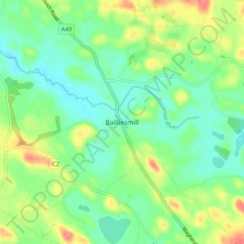 Topografische Karte Bailliesmill, Höhe, Relief