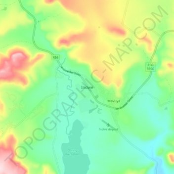 Topografische Karte Indwe, Höhe, Relief