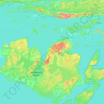 Topografische Karte Manitoulin Island, Höhe, Relief