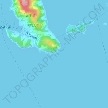 Topografische Karte アゴノ鼻灯台, Höhe, Relief