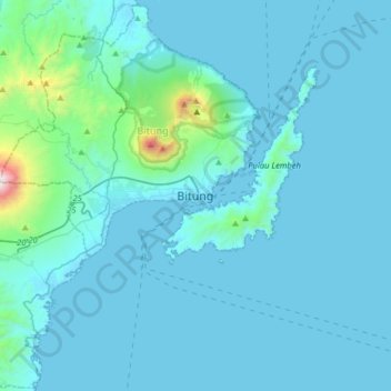 Topografische Karte Bitung, Höhe, Relief
