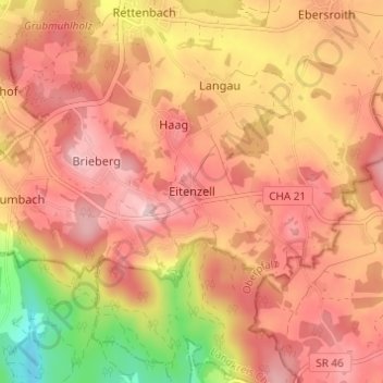 Topografische Karte Eitenzell, Höhe, Relief
