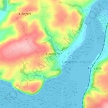 Topografische Karte Llansteffan, Höhe, Relief