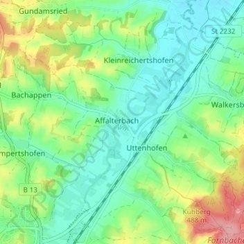 Topografische Karte Affalterbach, Höhe, Relief