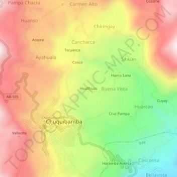 Topografische Karte Huallhuas, Höhe, Relief
