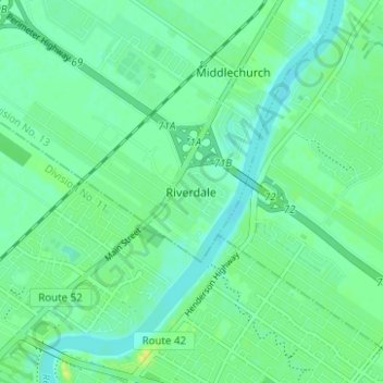 Topografische Karte Riverdale, Höhe, Relief