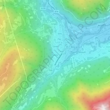Topografische Karte Brevine, Höhe, Relief