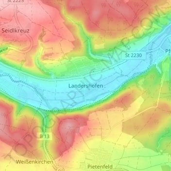 Topografische Karte Landershofen, Höhe, Relief