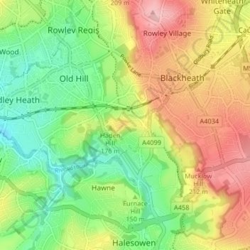 Topografische Karte High Haden, Höhe, Relief