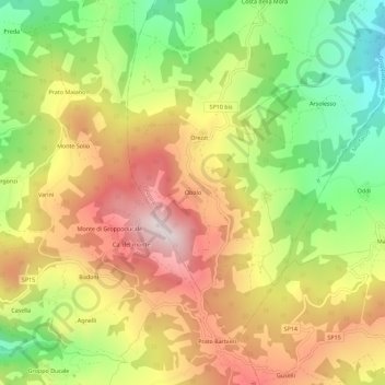 Topografische Karte Obolo, Höhe, Relief