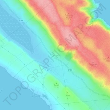 Topografische Karte Gorica, Höhe, Relief