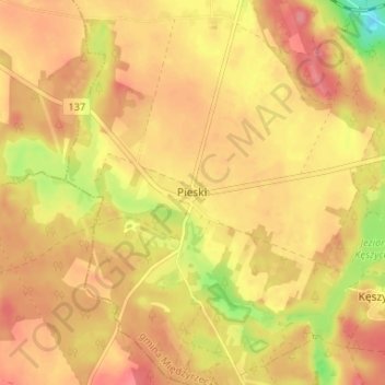 Topografische Karte Pieski, Höhe, Relief