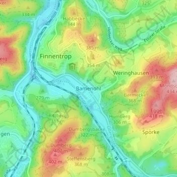 Topografische Karte Bamenohl, Höhe, Relief