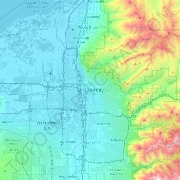 Topografische Karte Salt Lake City, Höhe, Relief