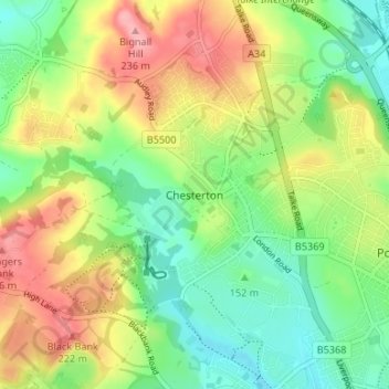 Topografische Karte Chesterton, Höhe, Relief