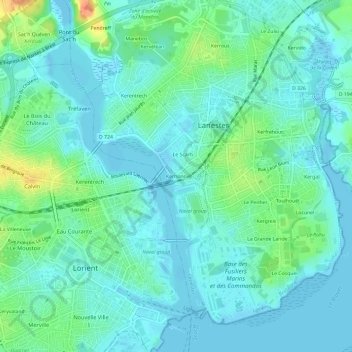 Topografische Karte Kerhono, Höhe, Relief