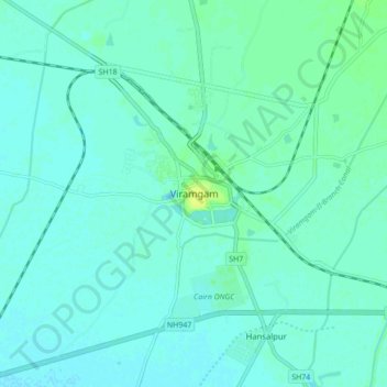 Topografische Karte Viramgam, Höhe, Relief