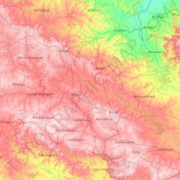 Topografische Karte Bidar, Höhe, Relief