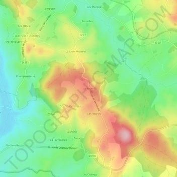 Topografische Karte Le Brûlé, Höhe, Relief