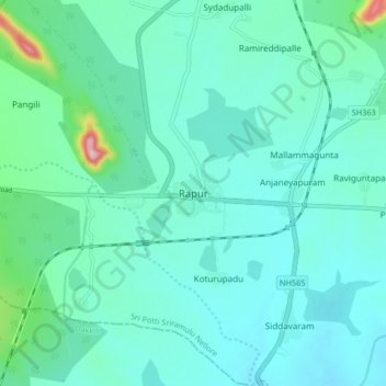 Topografische Karte Rapur, Höhe, Relief