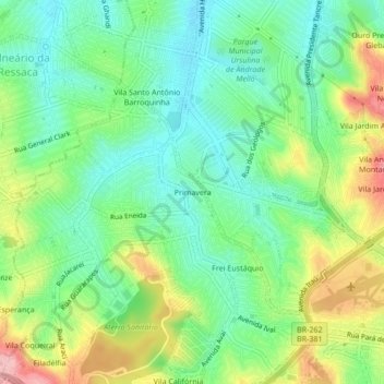Topografische Karte Primavera, Höhe, Relief